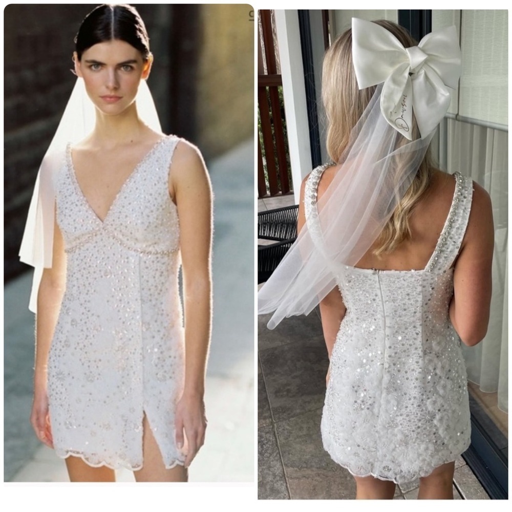 New Self Portrait V Neck Crystal Beaded Slit Dress